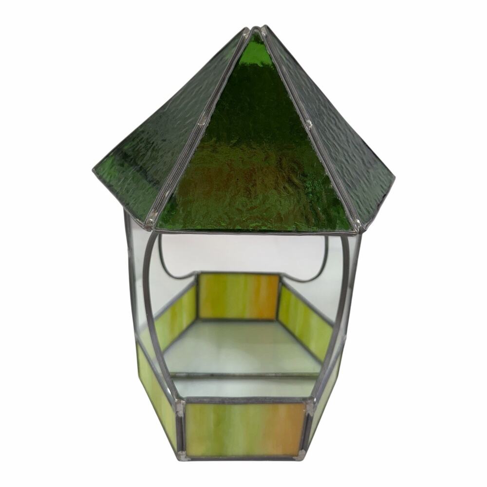Vintage Stained Glass Wall/Freestanding CANDLE HOLDER or Terrarium Mirrored